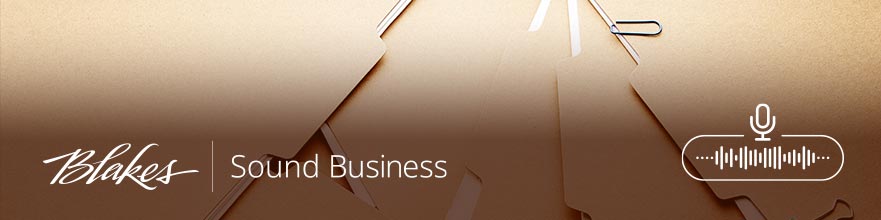 Blakes Sound Business Web Banner, featuring the text 'Sound Business' with a pile of file folders.