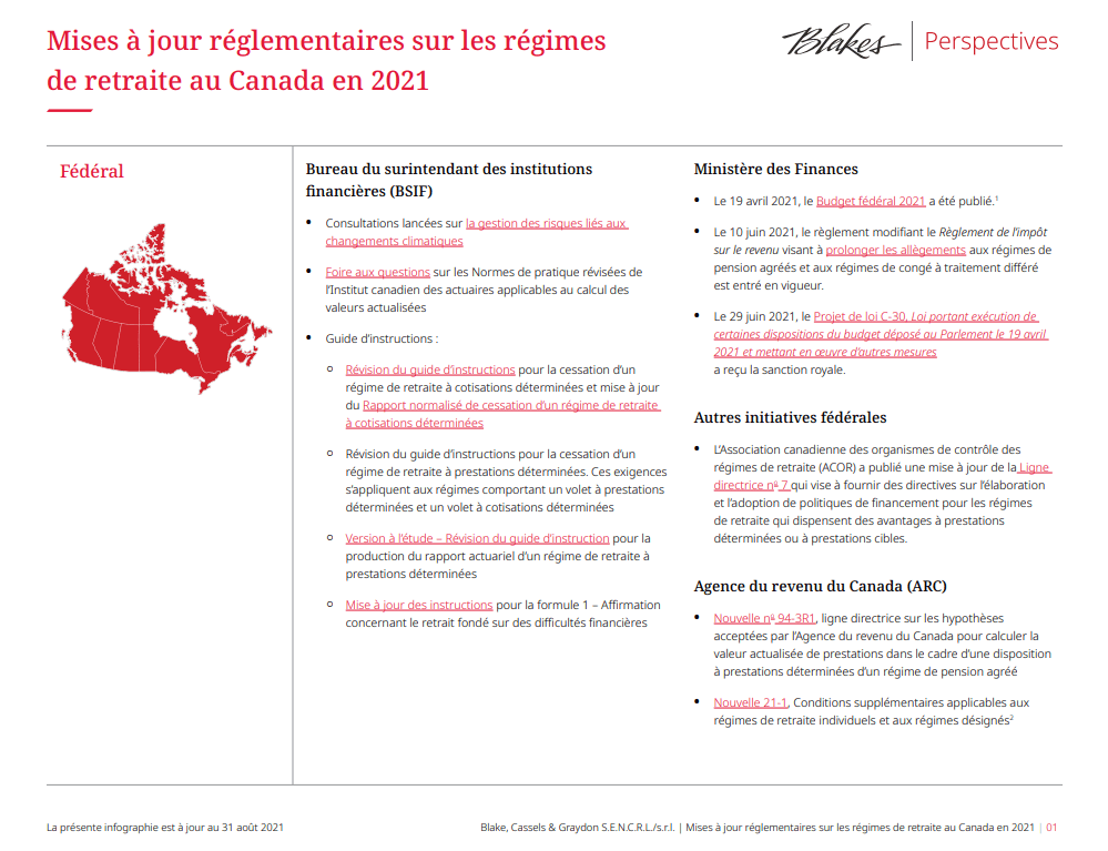 Mises à jour réglementaires sur les régimes de retraite au Canada en 2021